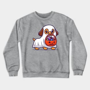 Cute Ghost Dog With Pumpkin Halloween Cartoon Crewneck Sweatshirt